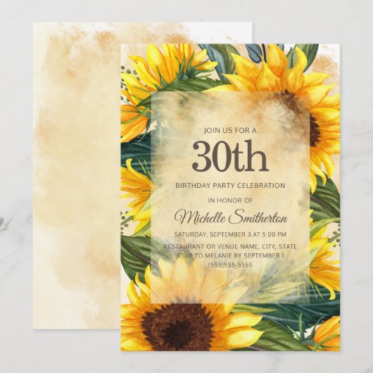 Rustic Country Yellow Sunflower 30th Birthday Kaart (Voorkant / Achterkant)