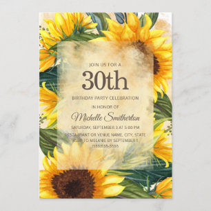 Rustic Country Yellow Sunflower 30th Birthday Kaart