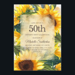 Rustic Country Yellow Sunflower 50th Birthday Kaart<br><div class="desc">Roestgeel en bruin landelijke zonnebloemen met mooie groene bladeren,  uitnodiging voor vrouwen om 50e verjaardag te vieren. Neem contact met ons op voor hulp bij aanpassingen of om passende producten aan te vragen.</div>