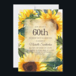 Rustic Country Yellow Sunflower 60th Birthday Kaart<br><div class="desc">Roestgeel en bruin landelijke zonnebloemen met mooie groene bladeren,  uitnodiging voor vrouwen om 60e verjaardag te vieren. Neem contact met ons op voor hulp bij aanpassingen of om passende producten aan te vragen.</div>