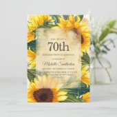 Rustic Country Yellow Sunflower 70th Birthday Kaart (Staand voorkant)