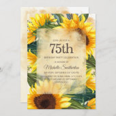 Rustic Country Yellow Sunflower 75th Birthday Kaart (Voorkant / Achterkant)