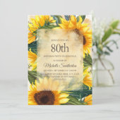Rustic Country Yellow Sunflower 80th Birthday Kaart (Staand voorkant)