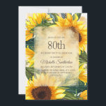 Rustic Country Yellow Sunflower 80th Birthday Kaart<br><div class="desc">Roestgeel en bruin landelijke zonnebloemen met mooie groene bladeren,  een uitnodiging voor een 80e verjaardag voor vrouwen. Neem contact met ons op voor hulp bij aanpassingen of om passende producten aan te vragen.</div>