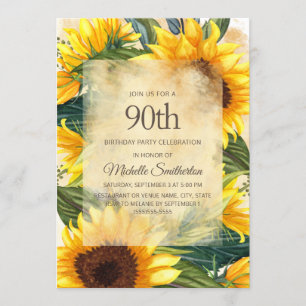 Rustic Country Yellow Sunflower 90th Birthday Kaart