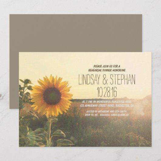 Rustic Country Zonnebloem Repetitie Diner Uitnodig Kaart (Voorkant / Achterkant)