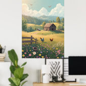 Rustic Countryside Cabin with Wildflowers  Poster (Thuiskantoor)