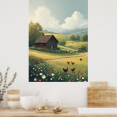 Rustic Countryside Cabin with Wildflowers Poster (Keuken)