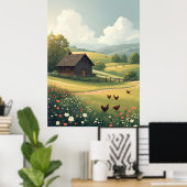 Rustic Countryside Cabin with Wildflowers Poster (Thuiskantoor)