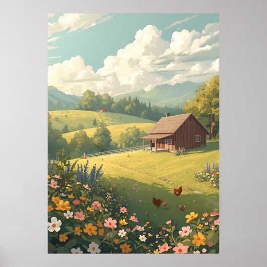 Rustic Countryside Cabin with Wildflowers  Poster (Voorkant)