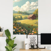 Rustic Countryside Cabin with Wildflowers  Poster (Thuiskantoor)
