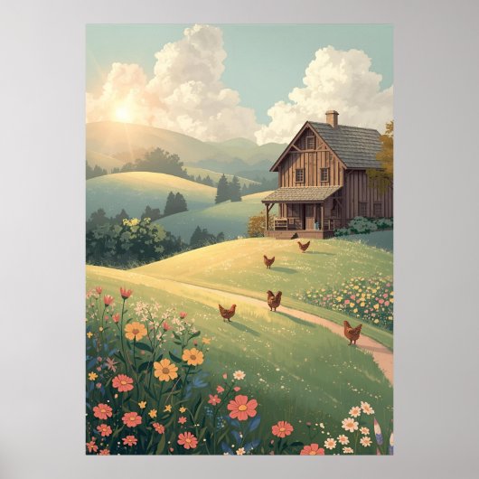 Rustic Countryside Cabin with Wildflowers  Poster (Voorkant)