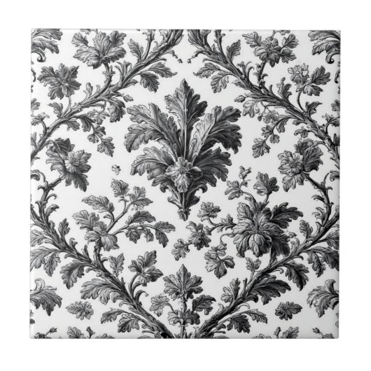 Rustic Countryside Floral Motif Monochrome Elegant Tegeltje (Voorkant)