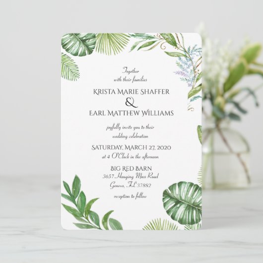Rustic County Greenery Wedding Invitations Kaart (Staand voorkant)