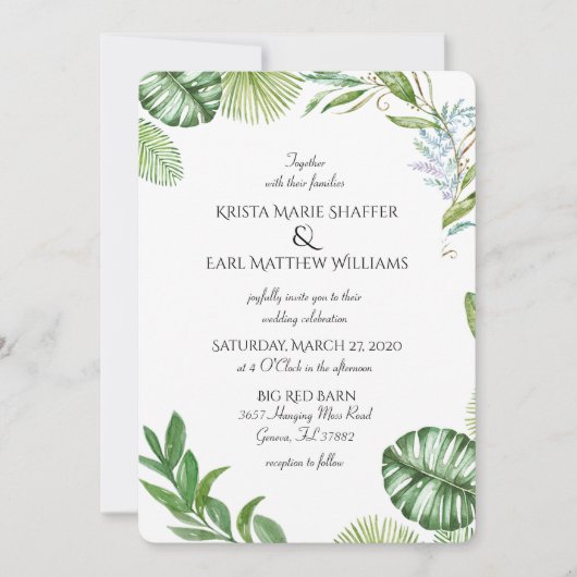 Rustic County Greenery Wedding Invitations Kaart (Voorkant)