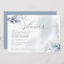 Rustic Couple's Shower Dusty Blue Foliage Invitat Kaart