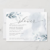 Rustic Couple's Shower Dusty Blue Foliage Kaart (Voorkant)