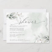 Rustic Couple's Shower Dusty Green Foliage Invitat Kaart (Voorkant)