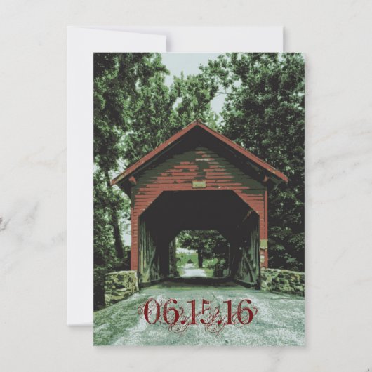 Rustic Covered Bridge Country Wedding Invitations Kaart (Achterkant)