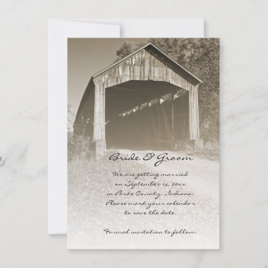 Rustic Covered Bridge Wedding Save the Date (Voorkant)