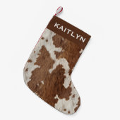 Rustic Cow Fur Spots Brown White Kleine Kerstsok (Voorkant (Hangend))