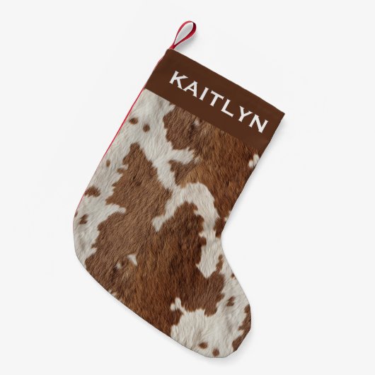 Rustic Cow Fur Spots Brown White  Kleine Kerstsok (Voorkant (Hangend))