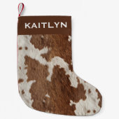 Rustic Cow Fur Spots Brown White Kleine Kerstsok (Voorkant)