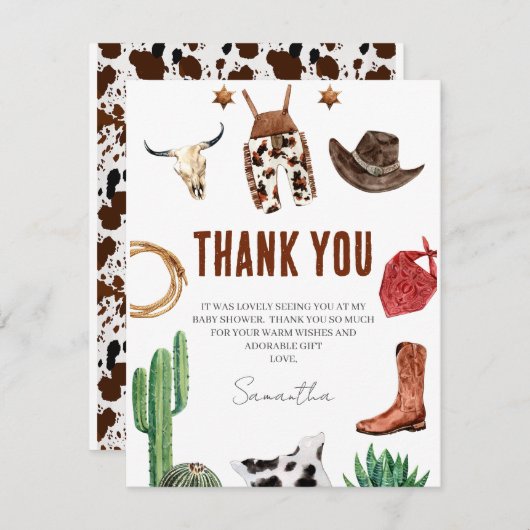 Rustic Cowboy Baby shower Dank je wel Kaart (Voorkant / Achterkant)