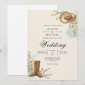 Rustic Cowboy Bloom Bruiloft Kaart (Voorkant / Achterkant)