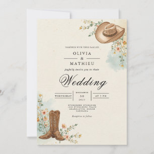 Rustic Cowboy Bloom Bruiloft Kaart