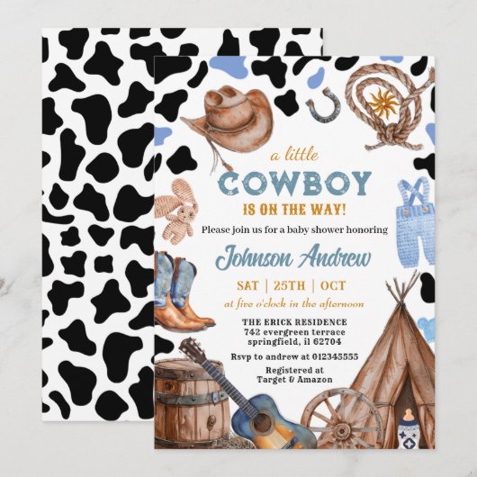 Rustic CowBoy Blue Baby shower Kaart (Voorkant / Achterkant)
