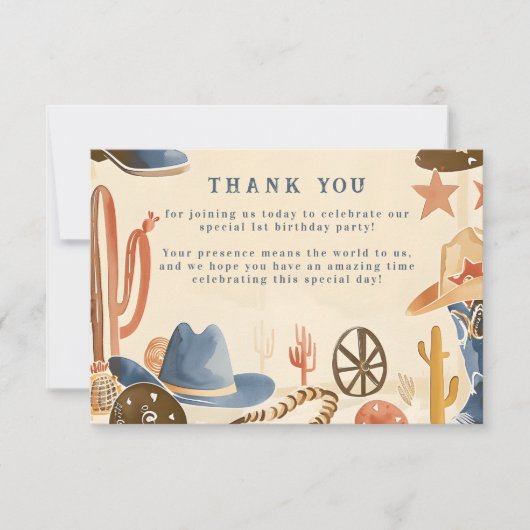 Rustic Cowboy Boots 1st Birthday Bedankkaart (Voorkant)