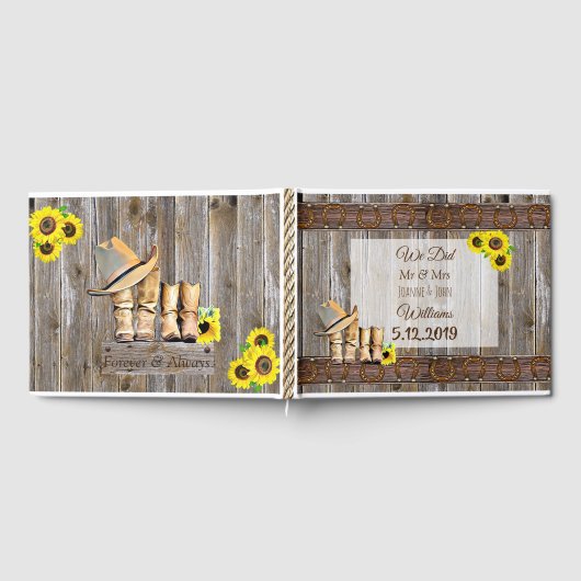 Rustic Cowboy Boots and Sunflower Wedding Guest Bo Gastenboek (Volledig)