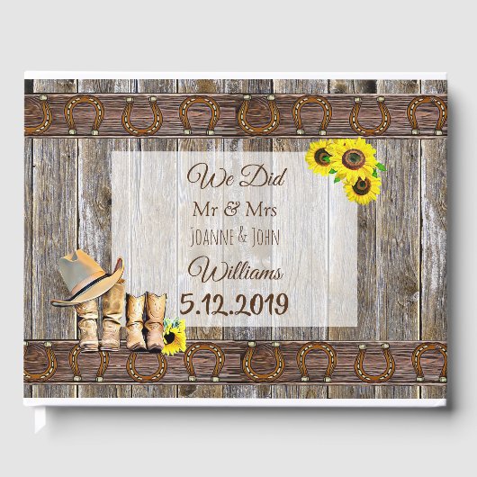 Rustic Cowboy Boots and Sunflower Wedding Guest Bo Gastenboek (Voorkant)