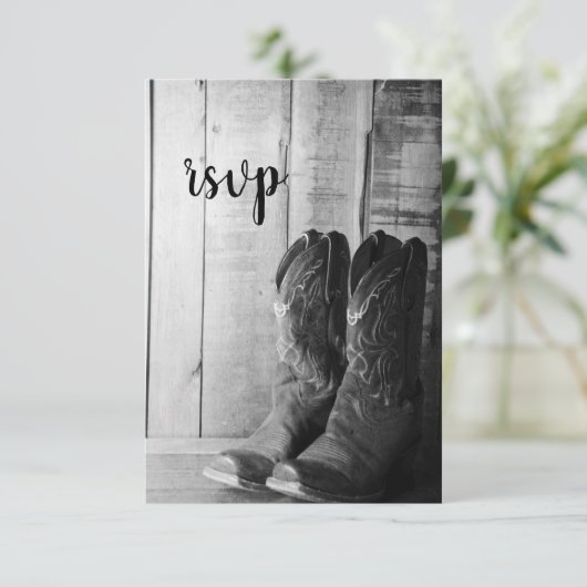 Rustic Cowboy Boots country Wedding RSVP response (Staand voorkant)