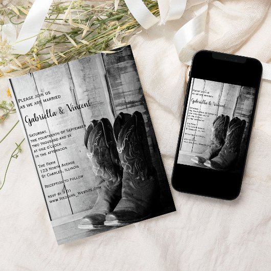 Rustic Cowboy Boots country Western Wedding Kaart