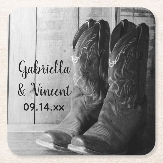 Rustic Cowboy Boots country Western Wedding Kartonnen Onderzetters (Voorkant)