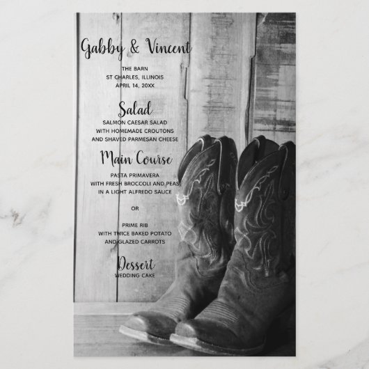 Rustic Cowboy Boots Country Western Wedding Menu (Voorkant)