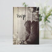 Rustic Cowboy Boots country Western Wedding RSVP Kaartje (Staand voorkant)