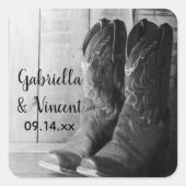 Rustic Cowboy Boots country Western Wedding Vierkante Sticker (Voorkant)