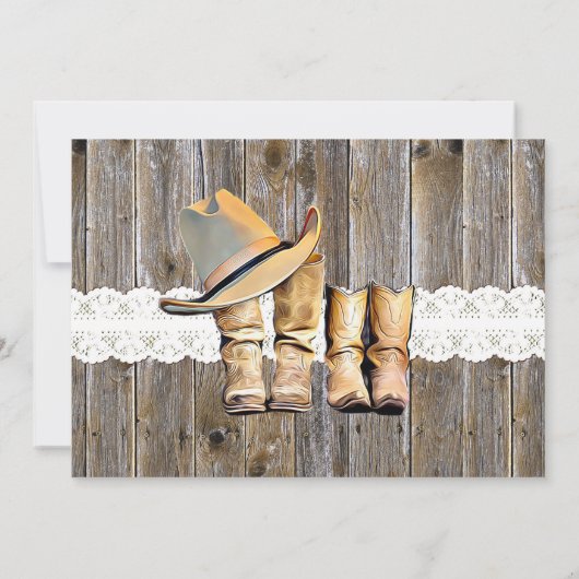 Rustic Cowboy Boots en Lace Wedding Kaart (Achterkant)