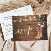 Rustic Cowboy Boots Floral String Lights RSVP Uitnodiging Briefkaart