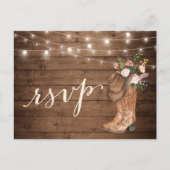 Rustic Cowboy Boots Floral String Lights RSVP Uitnodiging Briefkaart (Voorkant)