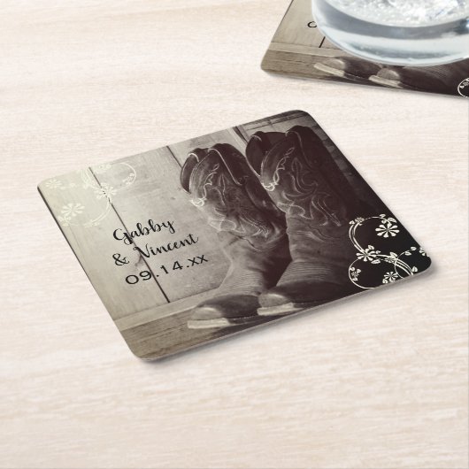 Rustic Cowboy Boots Floral Western Wedding Kartonnen Onderzetters (Schuin)