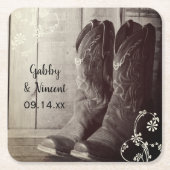 Rustic Cowboy Boots Floral Western Wedding Kartonnen Onderzetters (Voorkant)