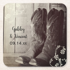 Rustic Cowboy Boots Floral Western Wedding Kartonnen Onderzetters