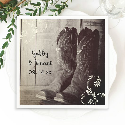 Rustic Cowboy Boots Floral Western Wedding Servet