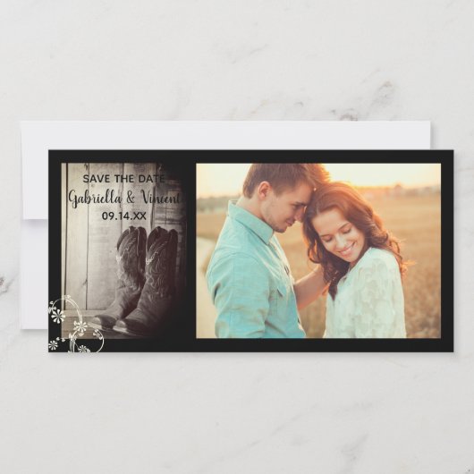 Rustic Cowboy Boots Floral Westerne Save the Date (Voorkant)