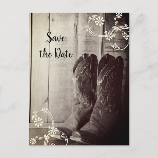Rustic Cowboy Boots Floral Westerne Save the Date Aankondigingskaart (Voorkant)