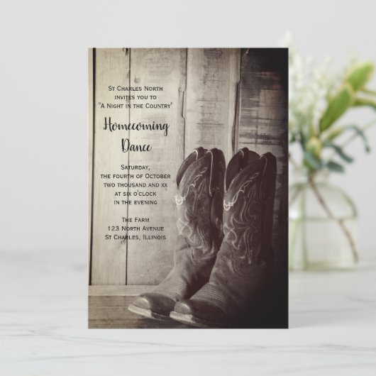 Rustic Cowboy Boots Homecoming Dance Kaart (Staand voorkant)